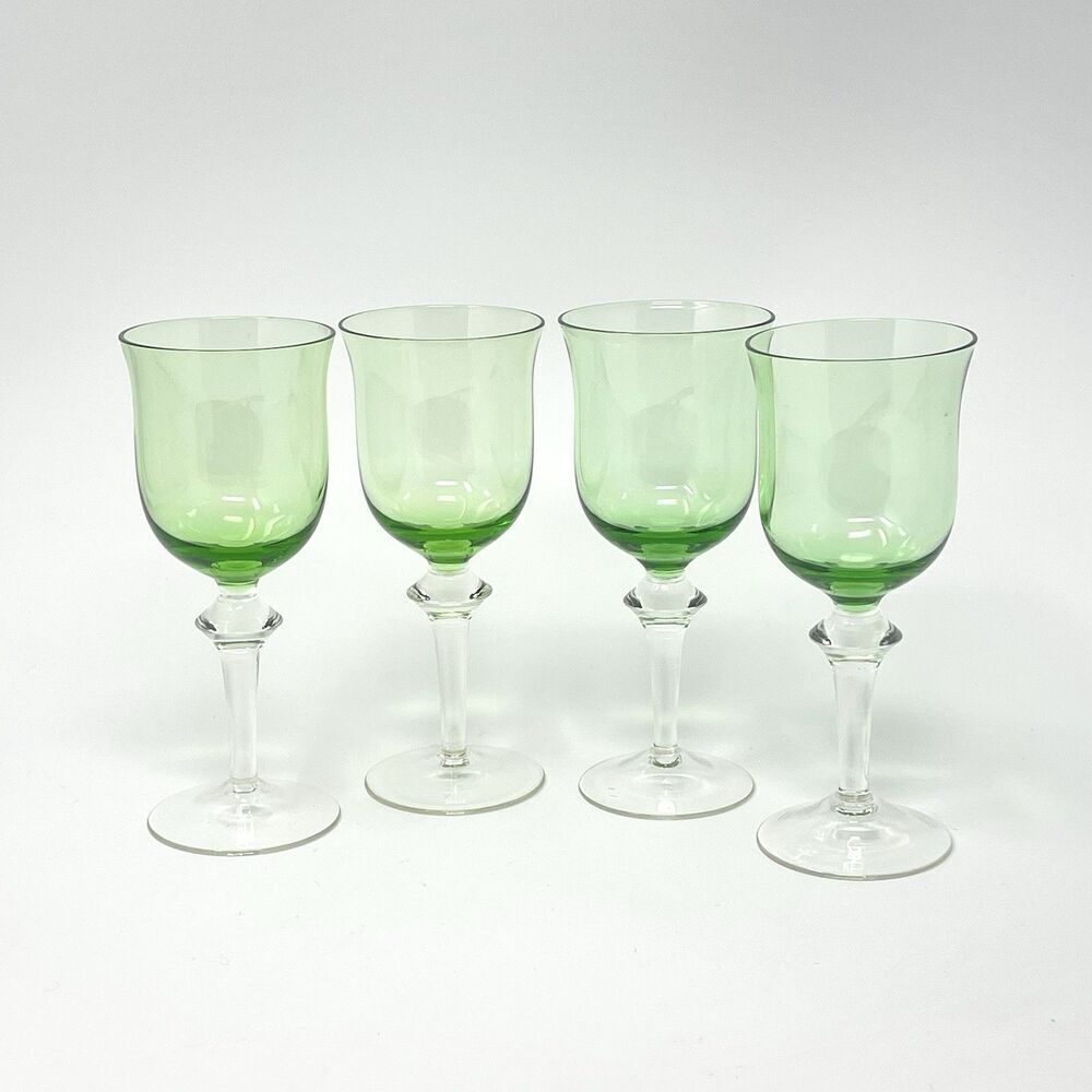 Denby Crystal Aurora Winterberry Green Wine Water Goblets Glasses 7” Set Of 4